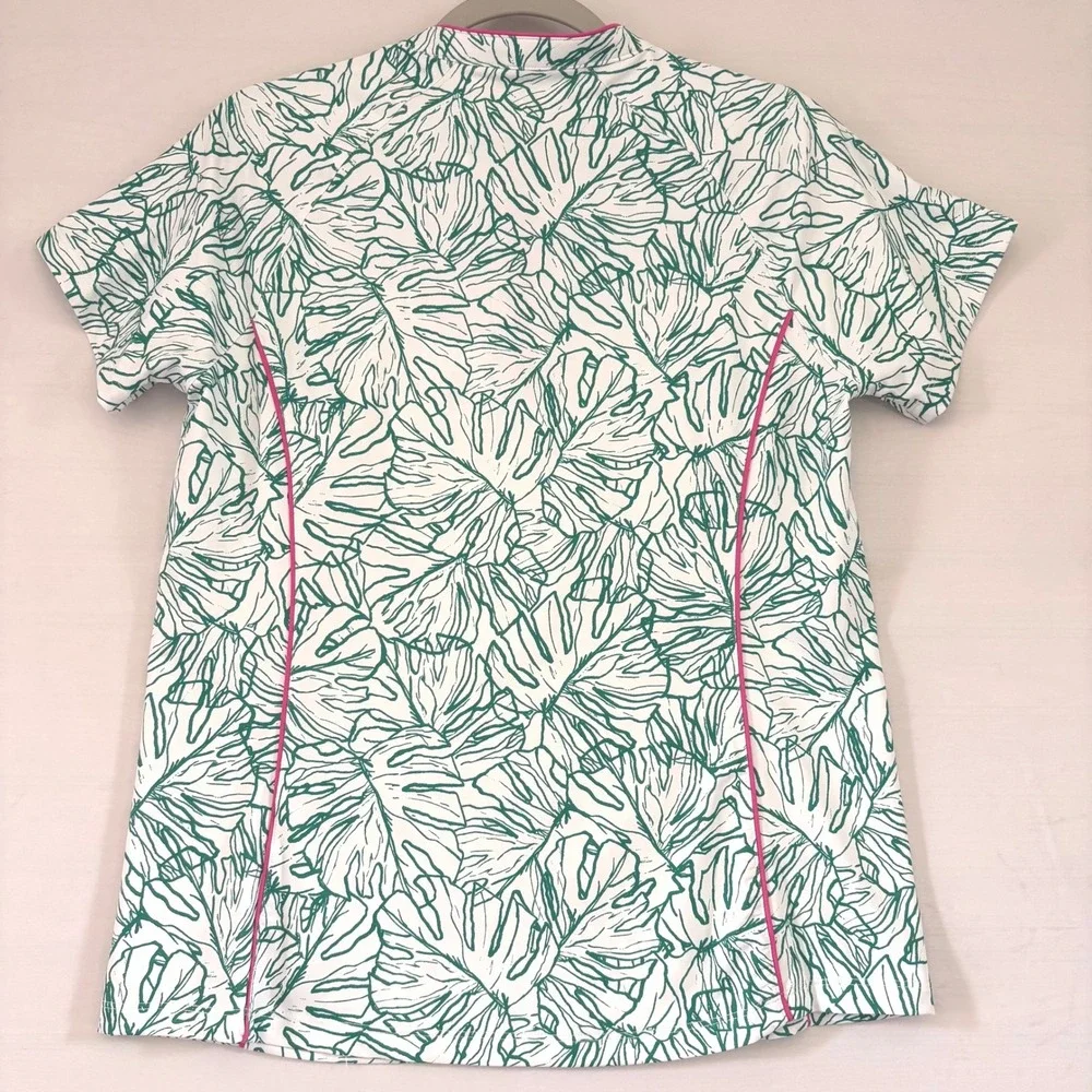 Lady Hagen Womens Green White Monstera Leaf Quarter Zip Golf Polo Shirt M - Picture 2 of 12